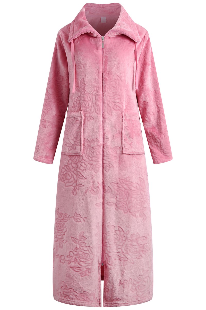 chinese dress ladies Casual Nights Women's Quilted Long Sleeve Zip Up House Dress Robe, Blue, S  at Amazon Women's Clothing store