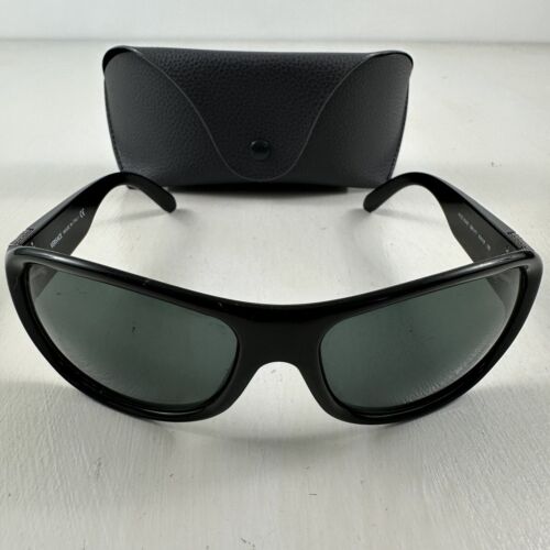 Vtg VERSACE Sunglasses 4042 Black GB1/71 62-18-125 Wrap Around Made In Italy