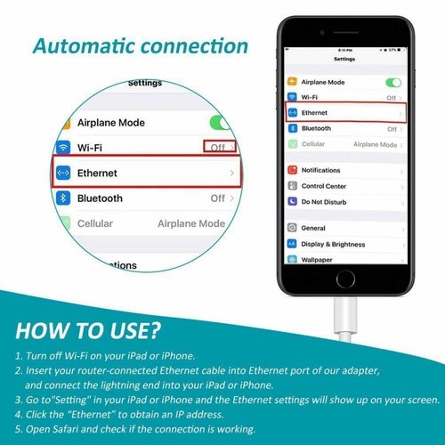 RJ45 Ethernet LAN Câble Réseau Filaire Adaptateur pour iPhone 7 8 X 11 12 13 14 iPad - Photo 6/9