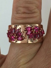 Gorgeous Lab Created Pink Sapphire Silver 14kt Rose Plated Modern Band Size 7