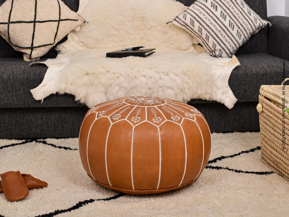 Unstuffed Ottoman Pouffe Moroccan leather, handmade footstool - Image 4 of 4