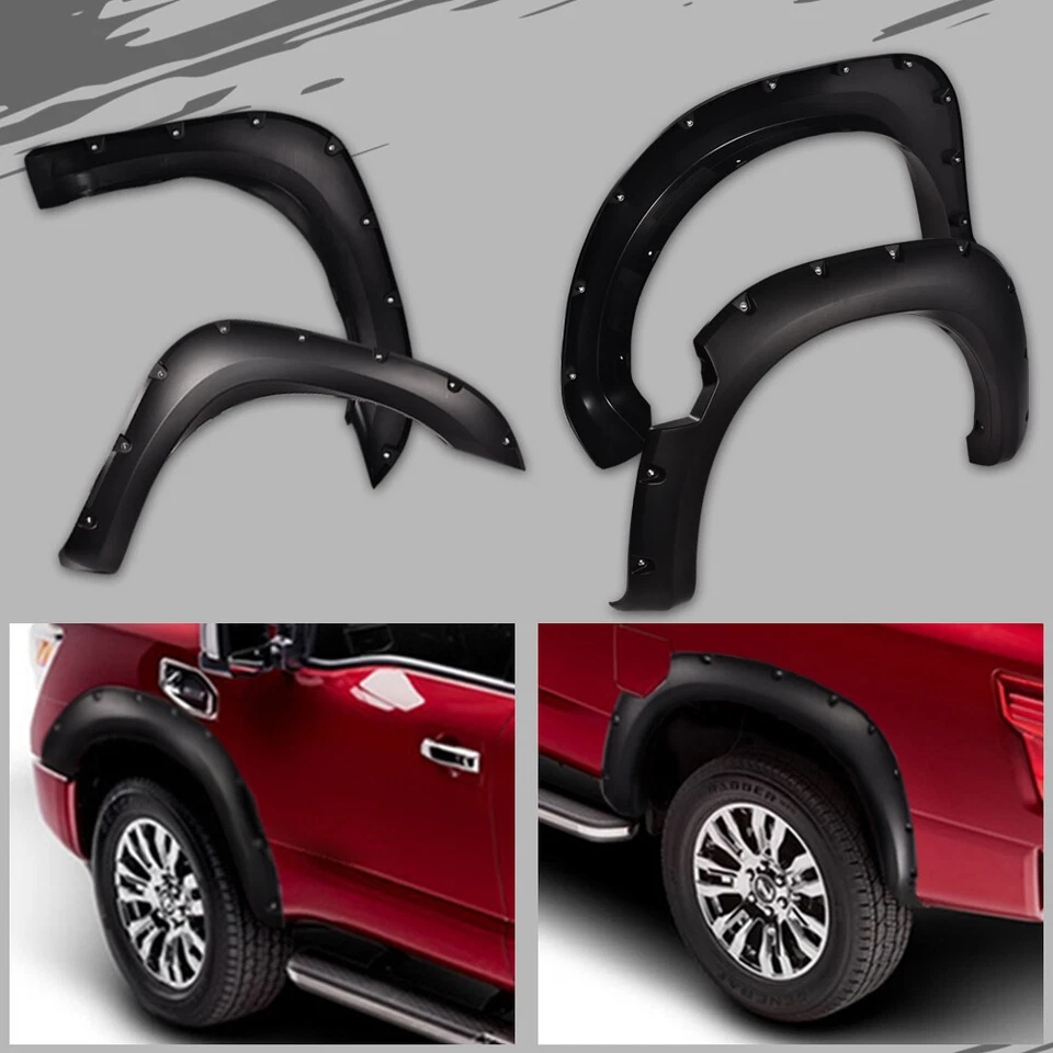 4Pcs Fender Flares Front&Rear Fits For 2004-2015 Nissan Titan Pocket Style Black - Image 2 of 4