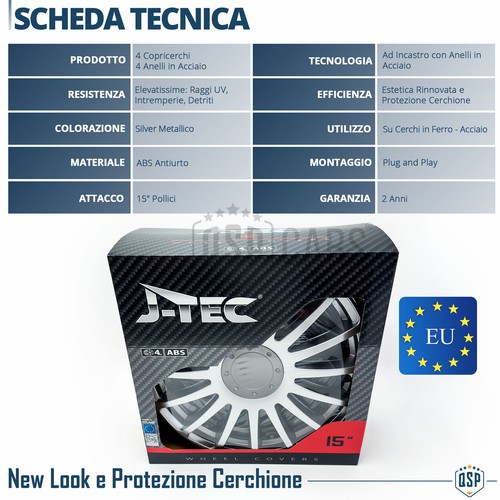 4 Copricerchi per VW Caddy 3 10-15 15'' Pollici Coppette Silver 16 Razze MADE EU - Foto 9 di 13