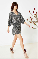 NWT Ulla Johnson Batu Dress size 0 XS fit + flare floral gray black white cotton