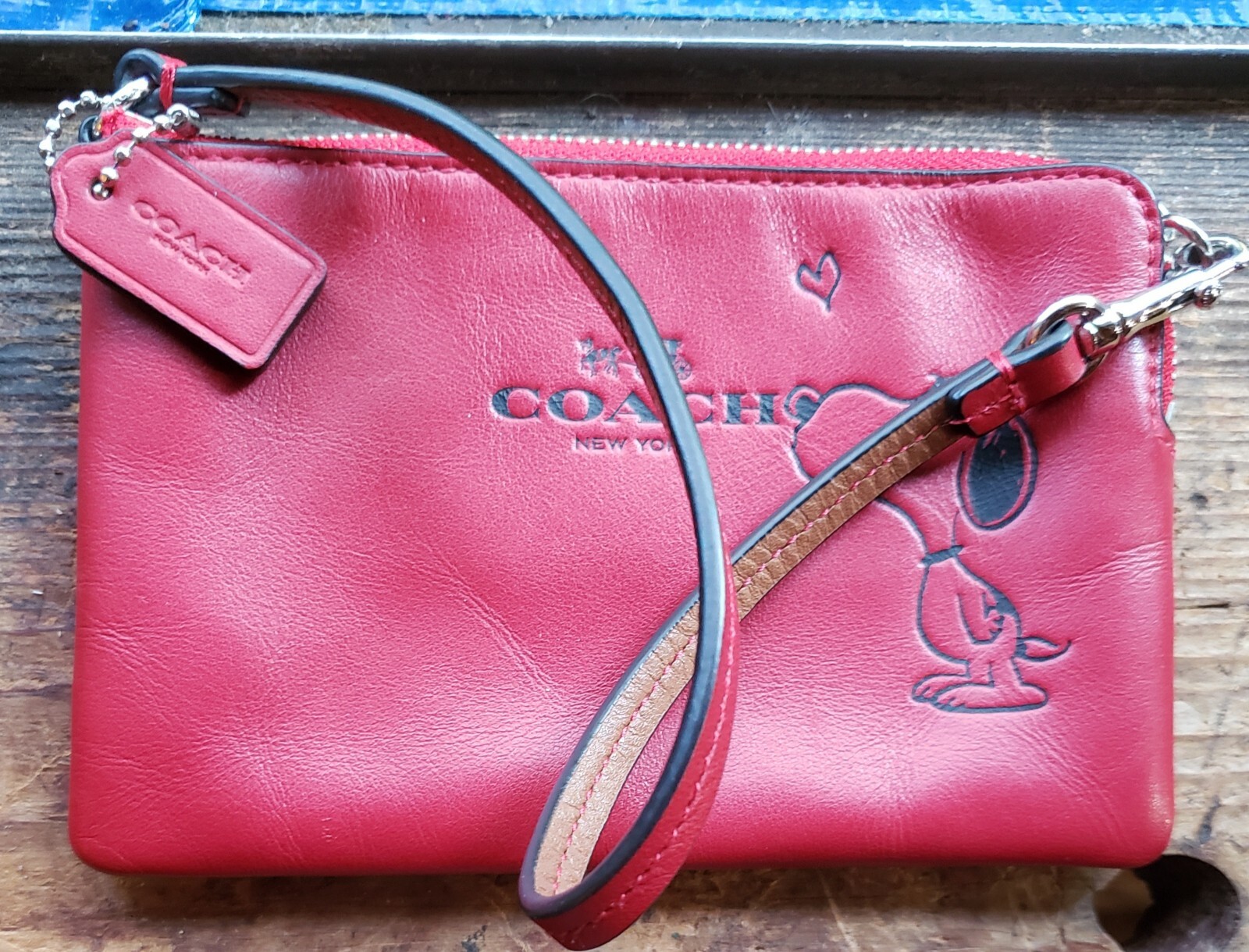 Coach Dark Red Snoopy Peanuts Clutch Purse; Red inter… Gem