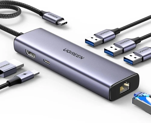 UGREEN Revodok USB C Hub Ethernet, 6-in-1 USBC Hub w/ 1000Mbps Ethernet, 4K HDMI