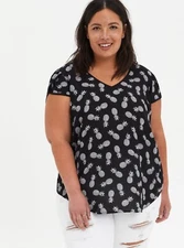 Torrid Womens Plus 5X GEORGETTE TULIP SLEEVE BLOUSE Pineapple Print Black White