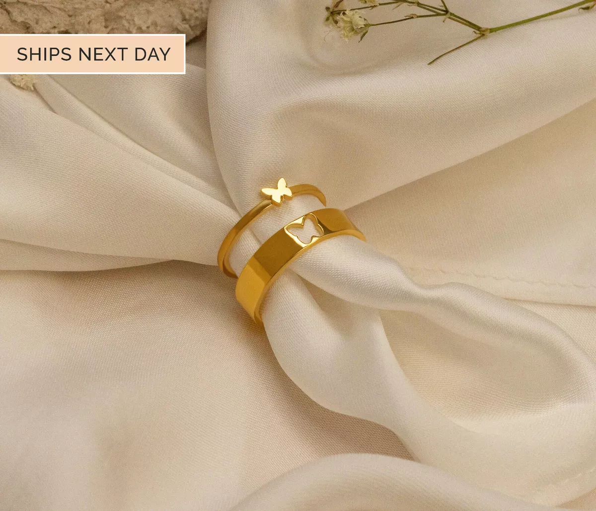 Vintage Butterfly Rings For Women Men Lover Couple Ring Set Open