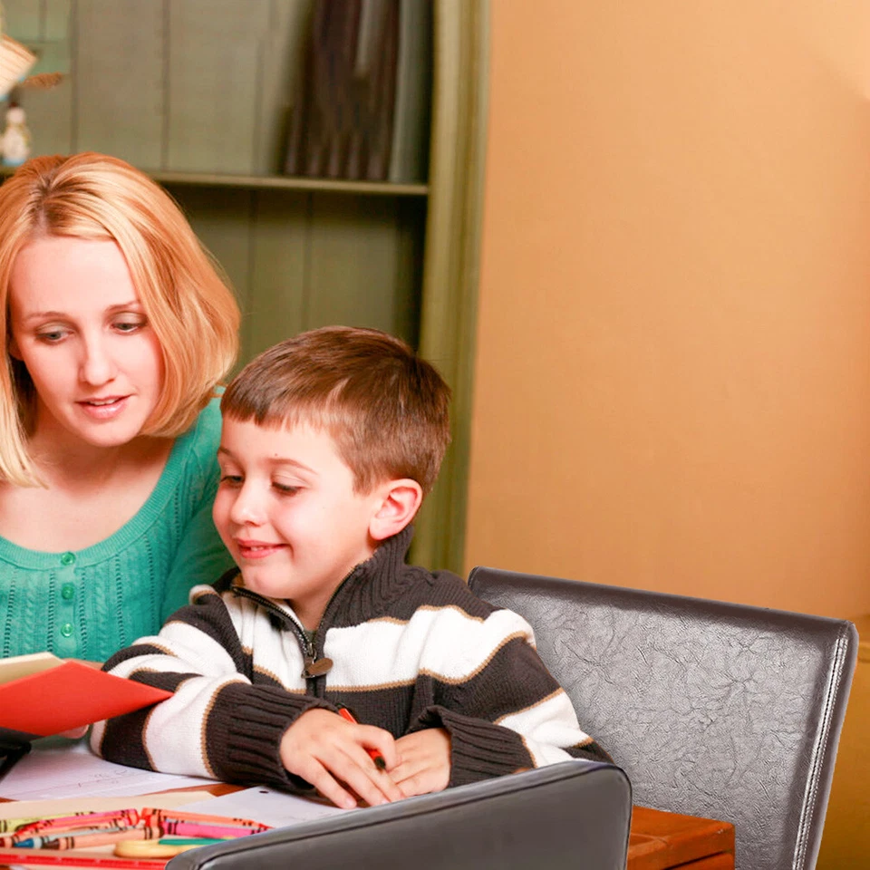 Juego de 4 sillas de comedor de cuero marrón diseño contemporáneo elegante hogar cocina Foto 3 de 4