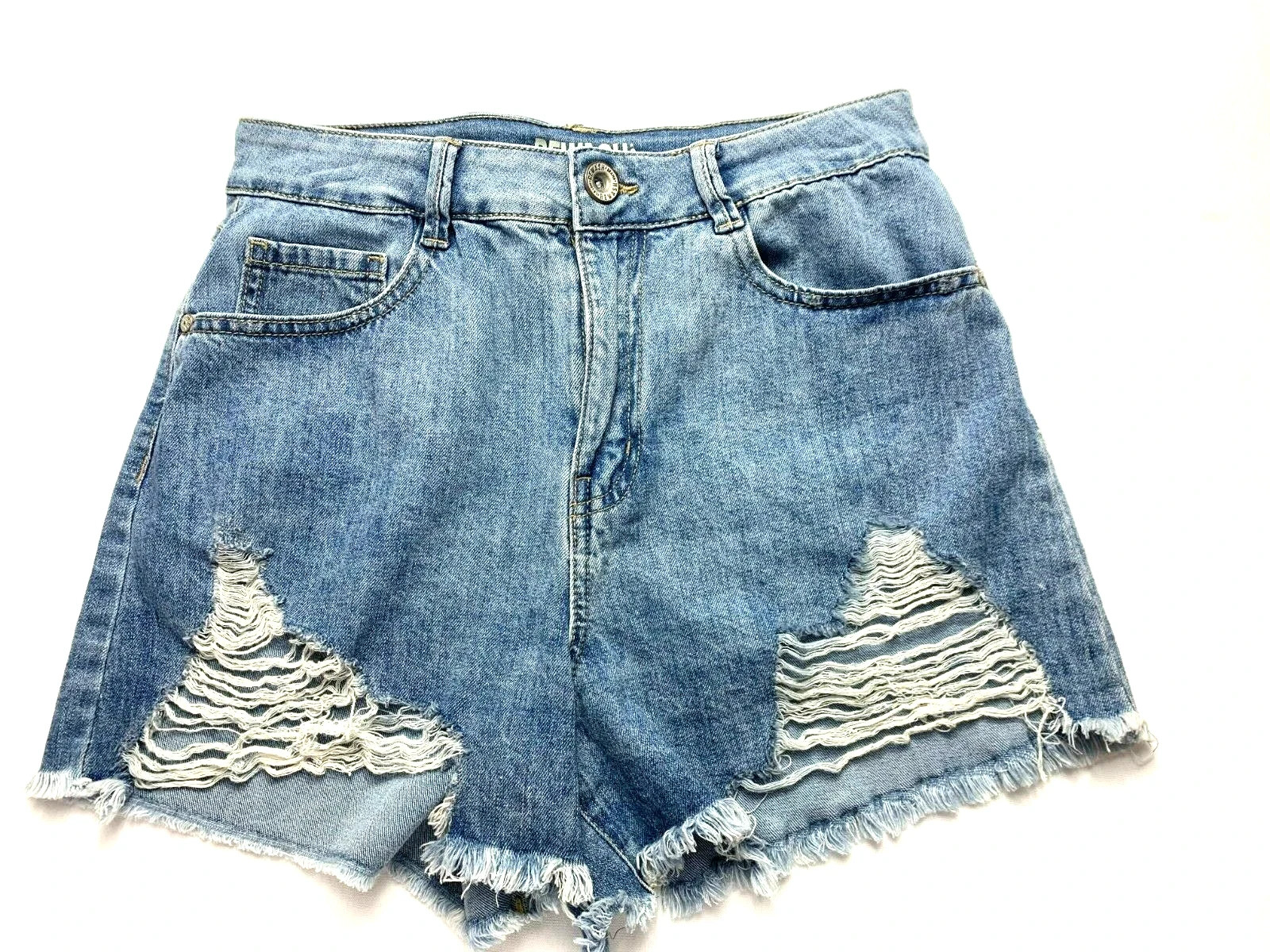 Rewash Womens Shorts SZ 5/27 Blue Denim High Rise Distressed Cut Off's Shorts