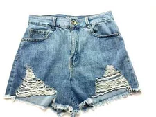 Rewash Womens Shorts SZ 5/27 Blue Denim High Rise Distressed Cut Off's Shorts