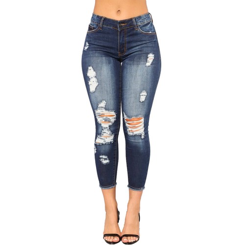 Moda Distrutto Jeans skinny vita bassa con effetto PUSH UP Denim Pantaloni  NONO | eBay