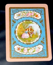 EW94 Swap Playing Cards 1 OLD WIDE ENG OLD WORLD LADY & GENT ART FLOWERS