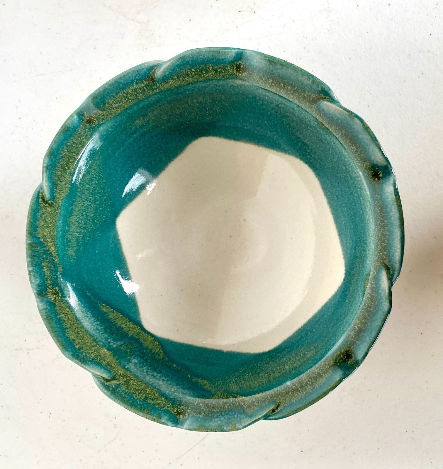 Art Pottery Pair Nesting Bowls by Janet Rodriguez in Green & White, 10+" and 8+"