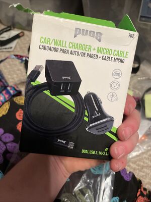 PUGS DUAL CAR CHARGER WALL USB CHARGER 4' MICRO USB CABLE 702 