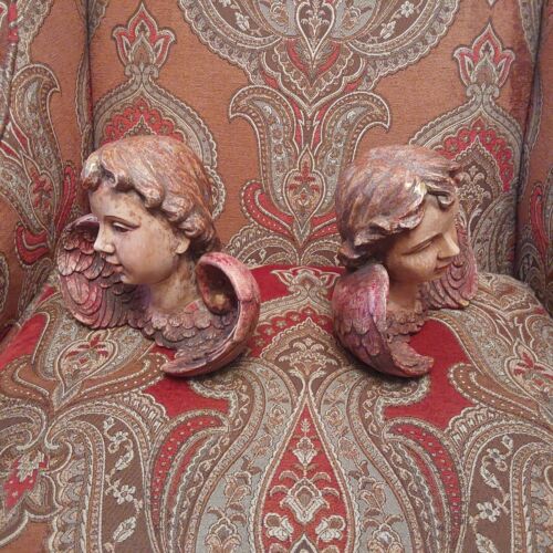 Wood look resin cherub putti angel busts Bookends garden heavy pair decor - Picture 5 of 7