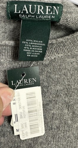 Lauren Ralph Lauren Lambswool blend Poncho Sweater Cape gray Womens One Size - Picture 2 of 5