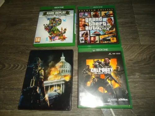 Xbox one game lot of 4 gta v, division 2, rare replay, black ops