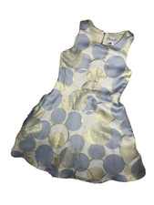 Blush by US Angels Blue Ivory Metallic Gold polka Dot Dress Size 14 $85