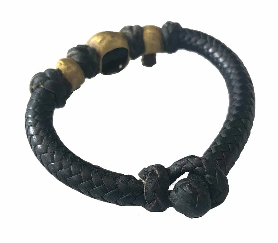 Б/у ремесленник сплетенный кожаный браслет с латуни черепа черепа - Изображение 3 из 3