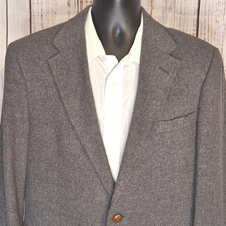 Jaqueta blazer masculina John Weitz 40R cabelo de camelo cinza tweed macio meio forrado - Imagem 4 de 4