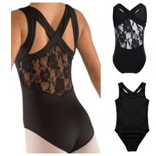 Black Leotard.Lace Back Ballet Dance Costume.5-12 Years.Fast UK.Gymnastic Tap