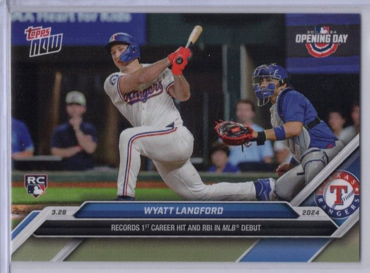 2024 Topps Now Baseball Wyatt Langford 1st Hit Rookie Rangers #12