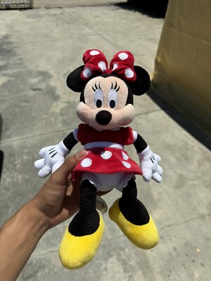 Minnie Mouse Disney Parks Red and Black Polka Dot Dress Plush Toy Doll 12” 