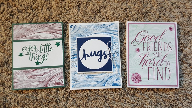 3 Stampin' Up! Marbled Background Cards, All Occasion, Friends, Hugs