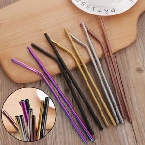 New-Stainless-Steel-Metal-Drinking-Straws-Straight-Bend-Reusable-Washable-Brush