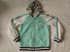 GUC Justice Mint Green/White Hooded Girls Jacket Front Zipper Unicorn Sz 8/10