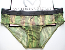 VICTORIA'S SECRET PINK Hiphugger Panty VS Green Camouflage Camo S Logo Band Mesh