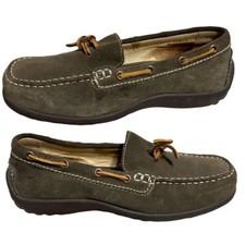 Lands End Women Sz 6 Flats Loafers Brown Suede Leather Bow Slip On Driving Shoes