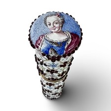 Hand painted Porcelain and Jeweled Etui Necessaire Needle Case  18-19th Century