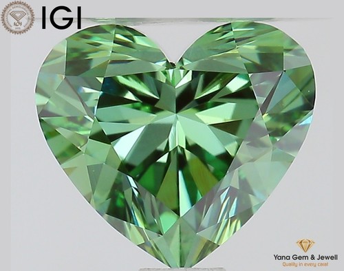 CVD Lab Grown Diamond 1,01 CT certificato IGI taglio cuore VVS2 chiarezza verde vivo - Foto 1 di 11