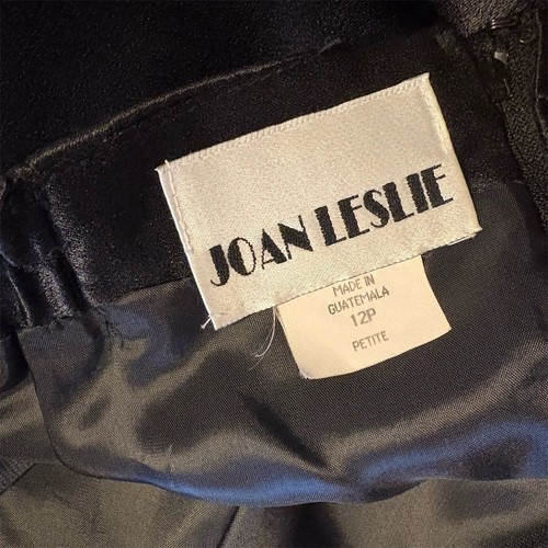 Vintage Joan Leslie Women's Black Satin Pencil Skirt Size 12 Petite Formal
