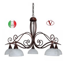 Lampadario-sospensione-Artigianale-Ferro-battuto-arte-povera-5-luci-Rugiada Made