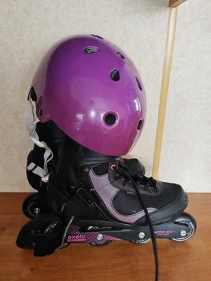 Oxelo Fit3 Damen Junior Inline Skates Größe 6-8 + lila Helm Set Rollerblade