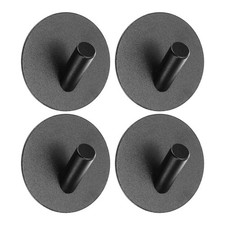 4Pcs Self Adhesive Towel Hooks, Metal Round Slash Sticky Hooks for Home, Black