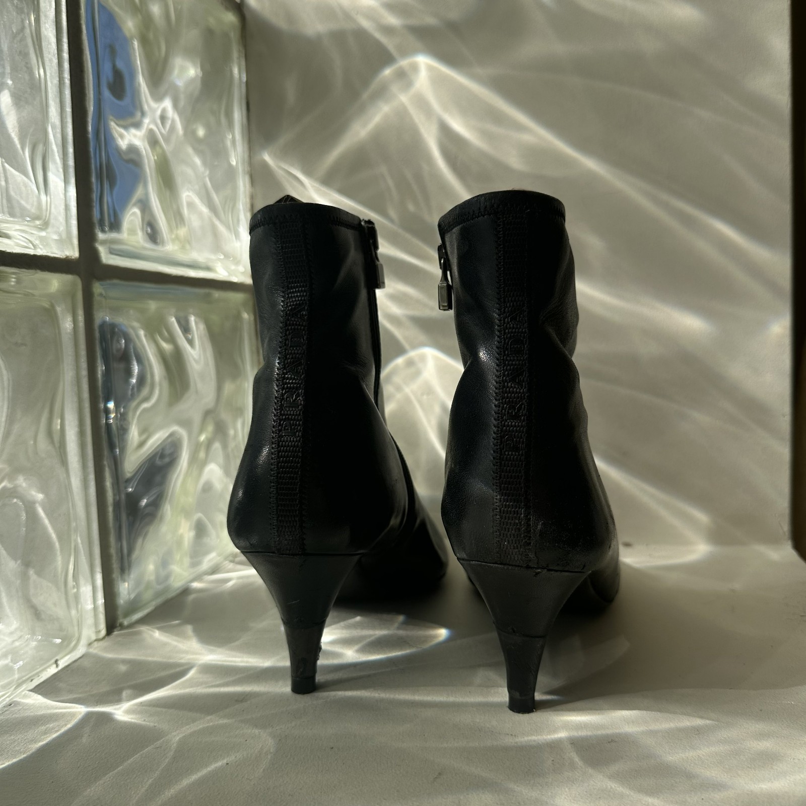 PRADA black leather ankle boot heels - image 4