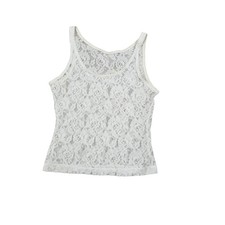 Lace Tank Top Womens XS White Floral Sheer Scoop Neck Coquette Romantic Style