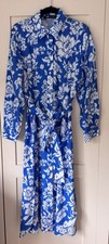 Zara Blue Floral Midi Shirt Dress Size L