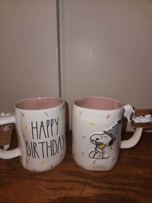 #ad Peanuts Rae Dunn Happy Birthday Mug Confetti Snoopy And Woodstock $18.49