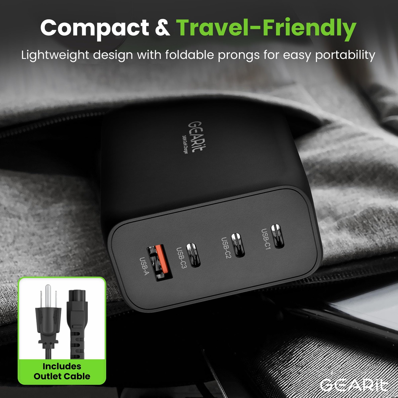 GEARit 240W USB C Charger Block Fast Charging 4-Port GaN Wall Charger PD 3.1