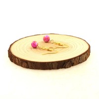 Steine Und MinéRaux. Ohrringe 1 Perle Jaspis Rosa Gelb 8 Mm Stahl