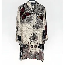 Citron Santa Monica Collection Sz M Silk Velvet Sheer Long Tunic Blouse Button