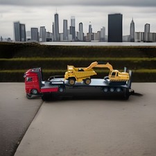 Miniatur Spielzeugauto Autotransporter mit Kipper und Bagger 27 cm lang Auto