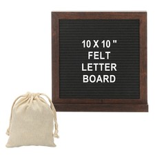 Felt Letter Board, 10x10" Brown Black Wood Message Board, White Letter