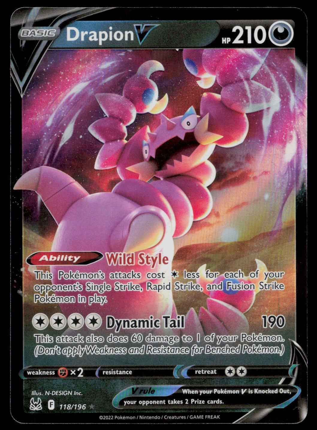 Drapion V 118/196 Lost Origin Holo Rare Full Art Pokemon Card NM