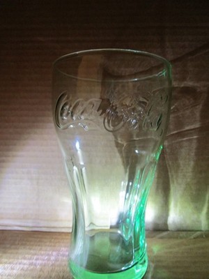 Coca-Cola Green tinted etched dinking glass (6 1/2 inches high)  FREE SH